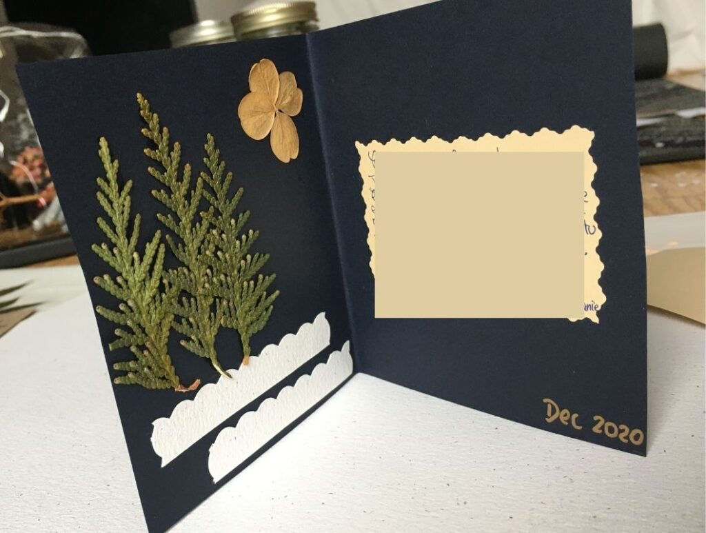 Hand made Christmas cards with dry leaves